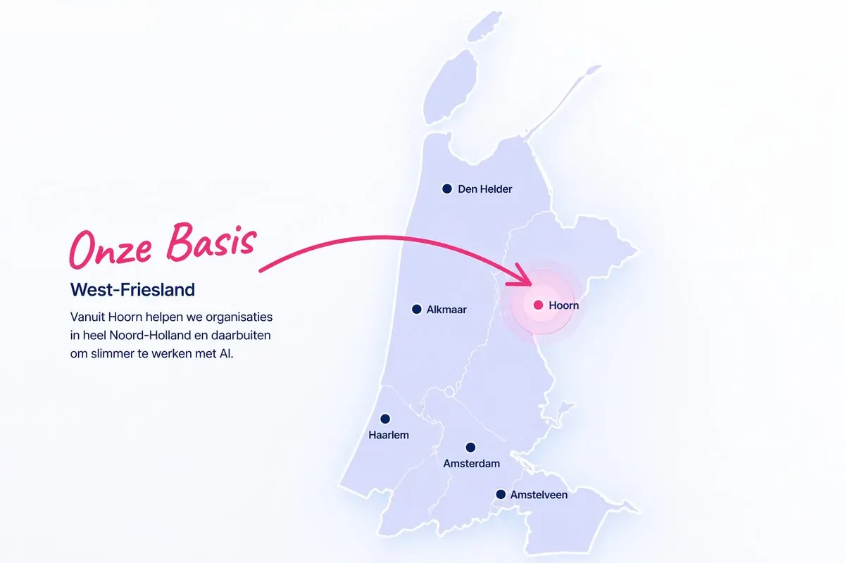 Kaart van Noord-Holland met de basis van AmeCoda in West-Friesland, bij Hoorn